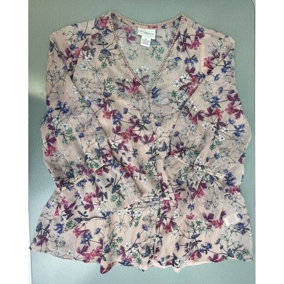 LIZ CLAIBORNE Petite Blouse Women's Floral Sheer Button up W/ cami PL - Picture 9 of 14